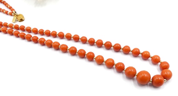 Vintage 14k gold beads & natural coral beads neck… - image 3