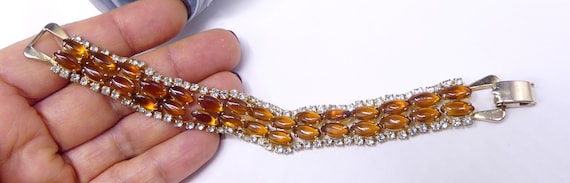 最新発見 Vintage 50's Rhinestone Cabochon Glass Amber & Tone Gold その他