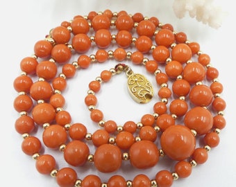 Vintage 14k gold beads & natural coral beads necklace