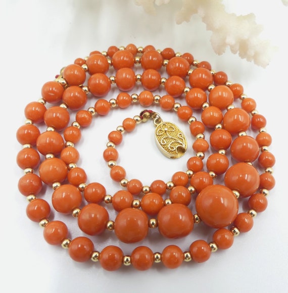 Vintage 14k gold beads & natural coral beads neck… - image 1