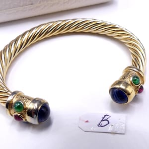 Vintage high quality gold tone & blue glass cabochon cuff ( B )