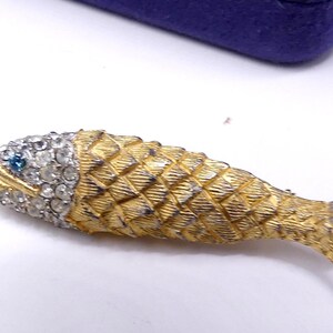 Vintage signed Rifas gold tone & rhinestone fish pin brooch