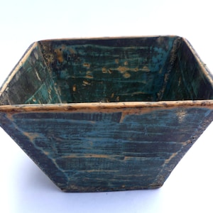 Antique green color handmade trapezoid wooden rice box ( C )