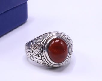 Vintage handgemaakte grote gemerkte 925 sterlingzilver & carneool cabochon herenring maat 12,25 "