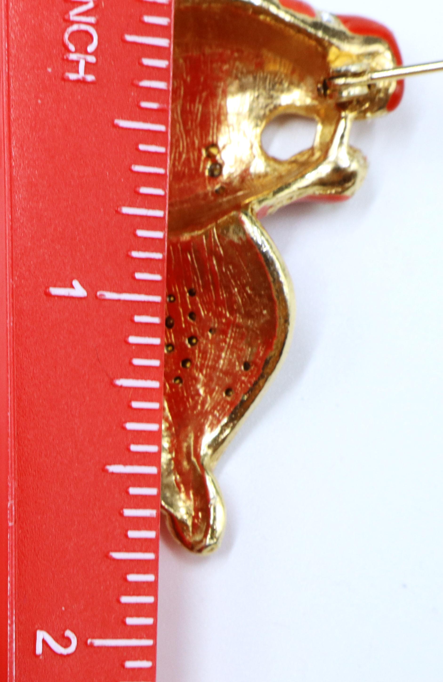 Broche Vintage Années 80 Tête De Tigre Avec Cristaux Et émail - Pièce Oversize - Occasion