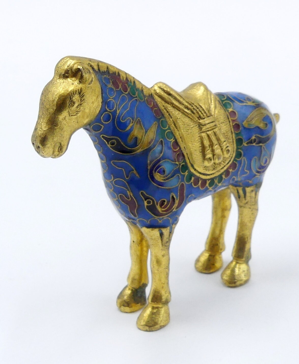 ヴィンテージの中国製七宝焼きの小さな馬、青と金 - Etsy 日本