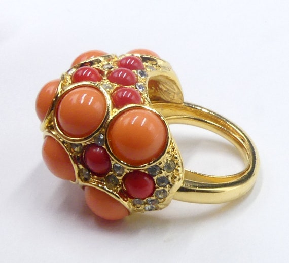 Vintage gold tone & clear rhinestone faux coral c… - image 4