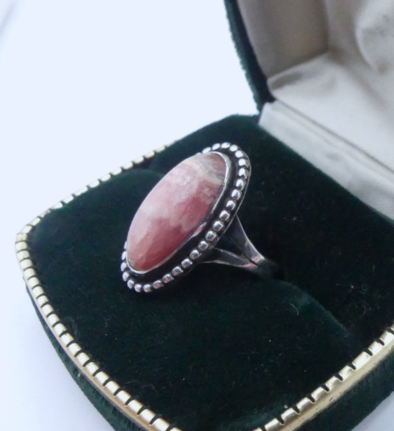 Vintage sterling silver rhodochrosite cabochon ri… - image 2