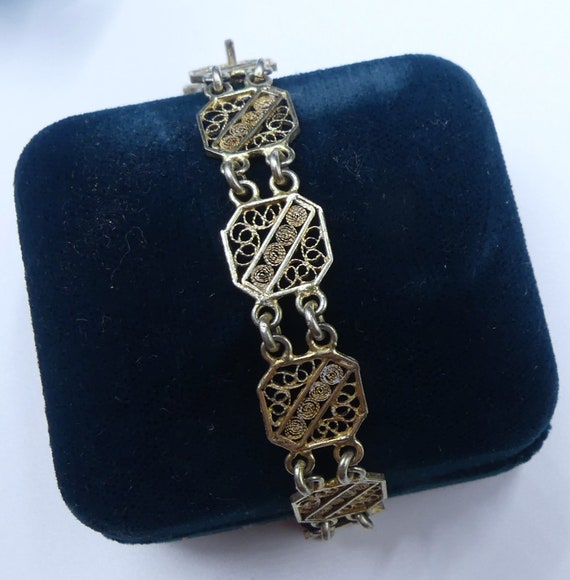 Antique stamped 800 silver gold plated filigree br
