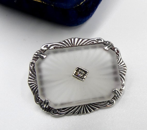 Vintage marked 925 art deco campher glass w small… - image 1