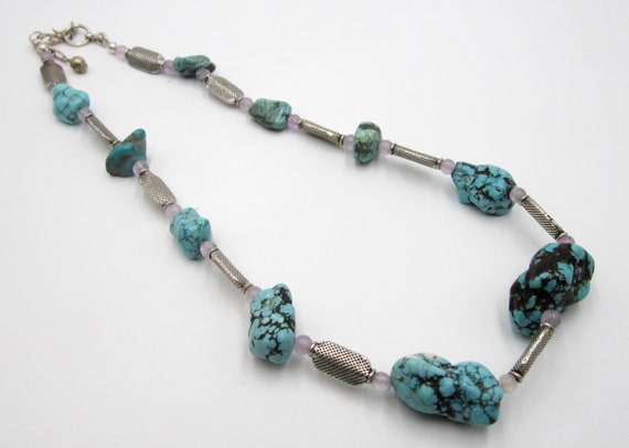 Vintage sterling silver & turquoise / amethyst ch… - image 3