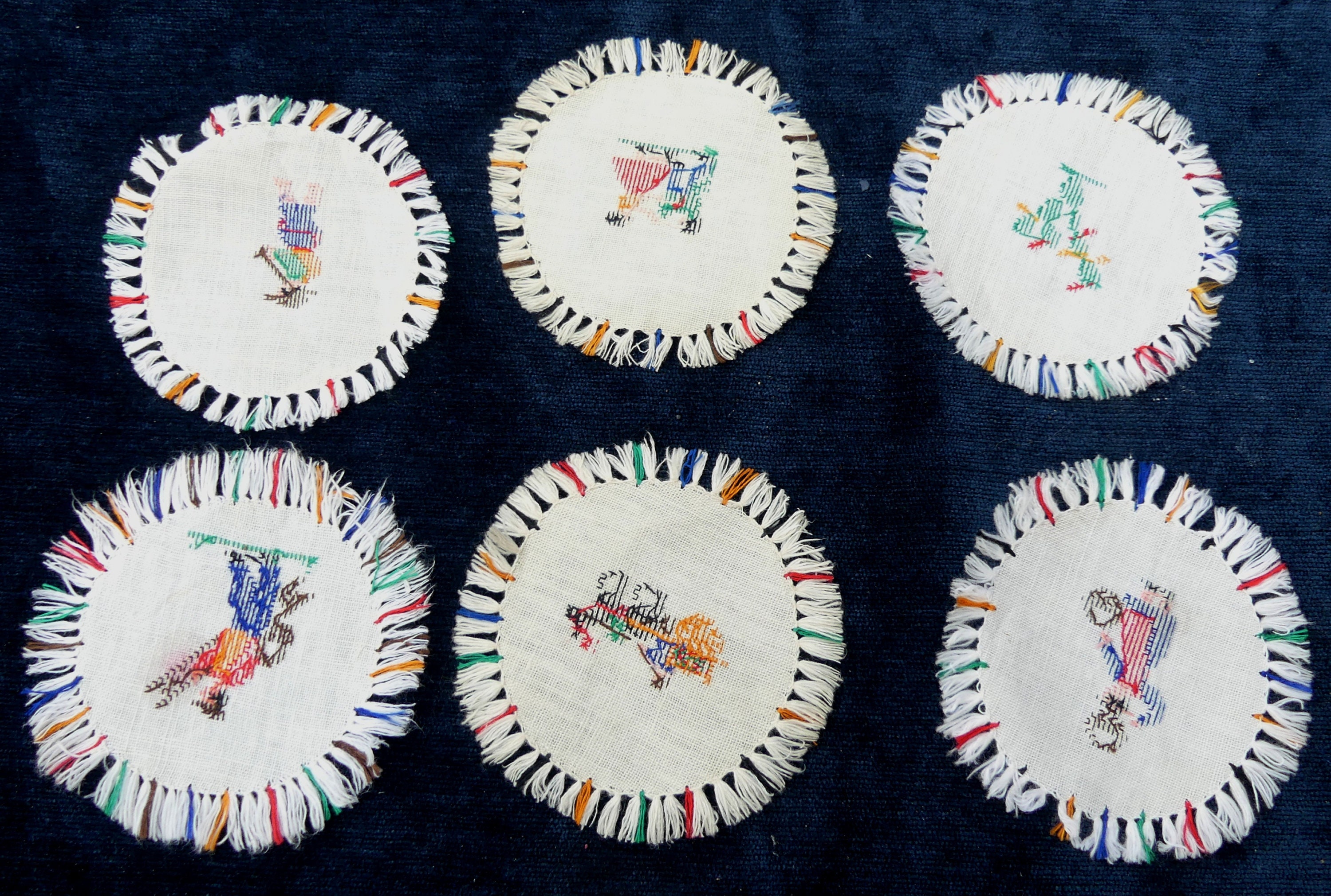 Vintage 6 cotton cross stitch Mexico motif round doilies Etsy