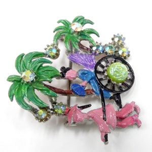 Vintage handkar met man &vrouwen bloemen alan sierlijke blauwe bloem broche