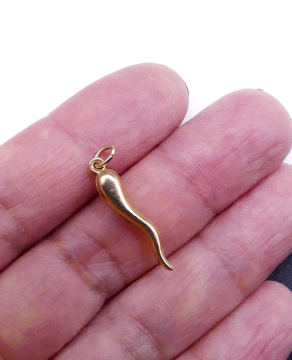 Vintage marked 14k gold luck horn charm pendant - image 5