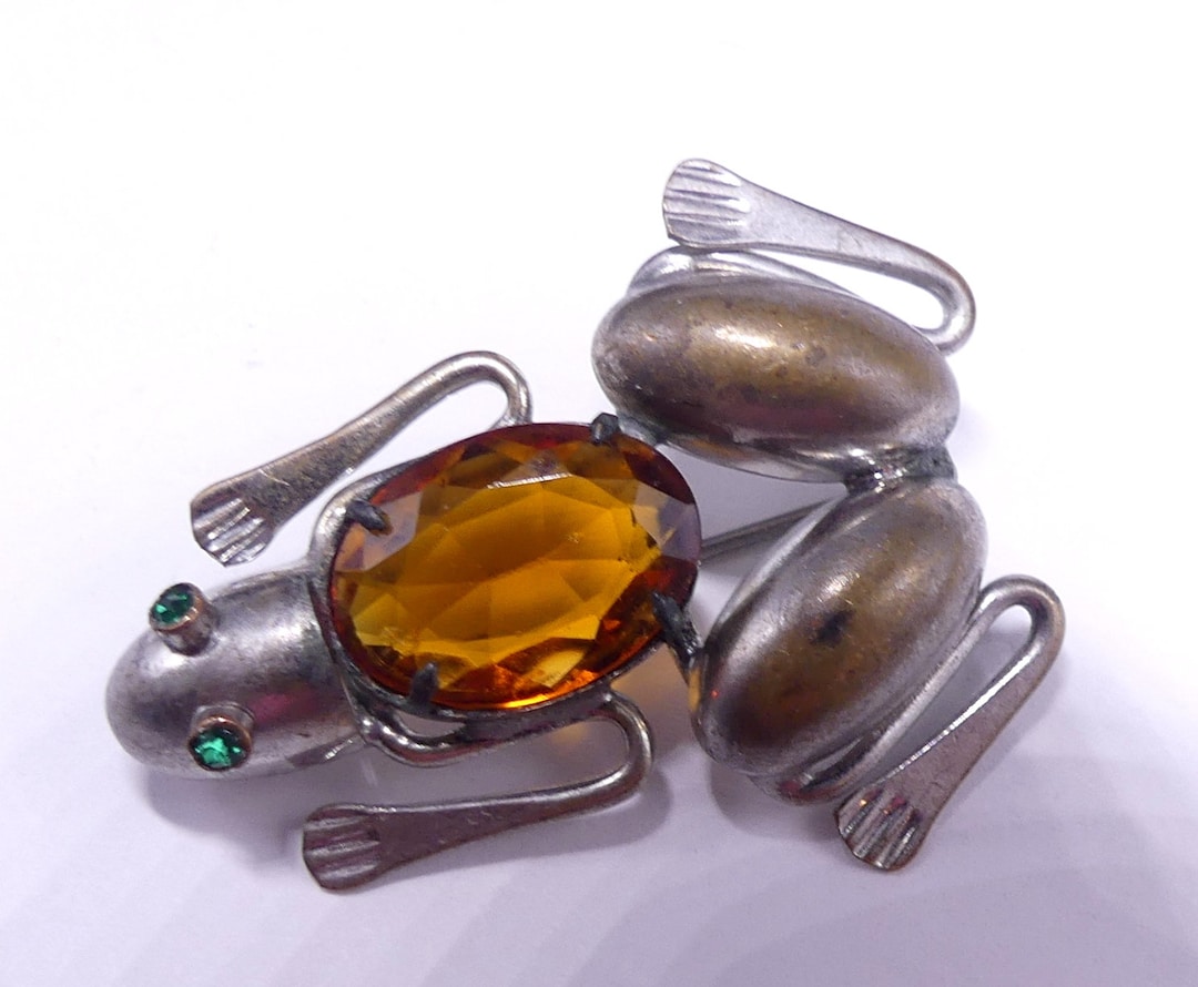2024年レディースファッション福袋 Vintage Rare Etsy - Brooch Pin Frog Rhinestone Tone Silver アクセサリー