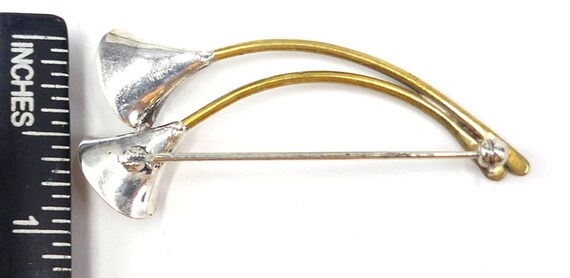 Vintage marked sterling & brass lily pin brooch - image 6