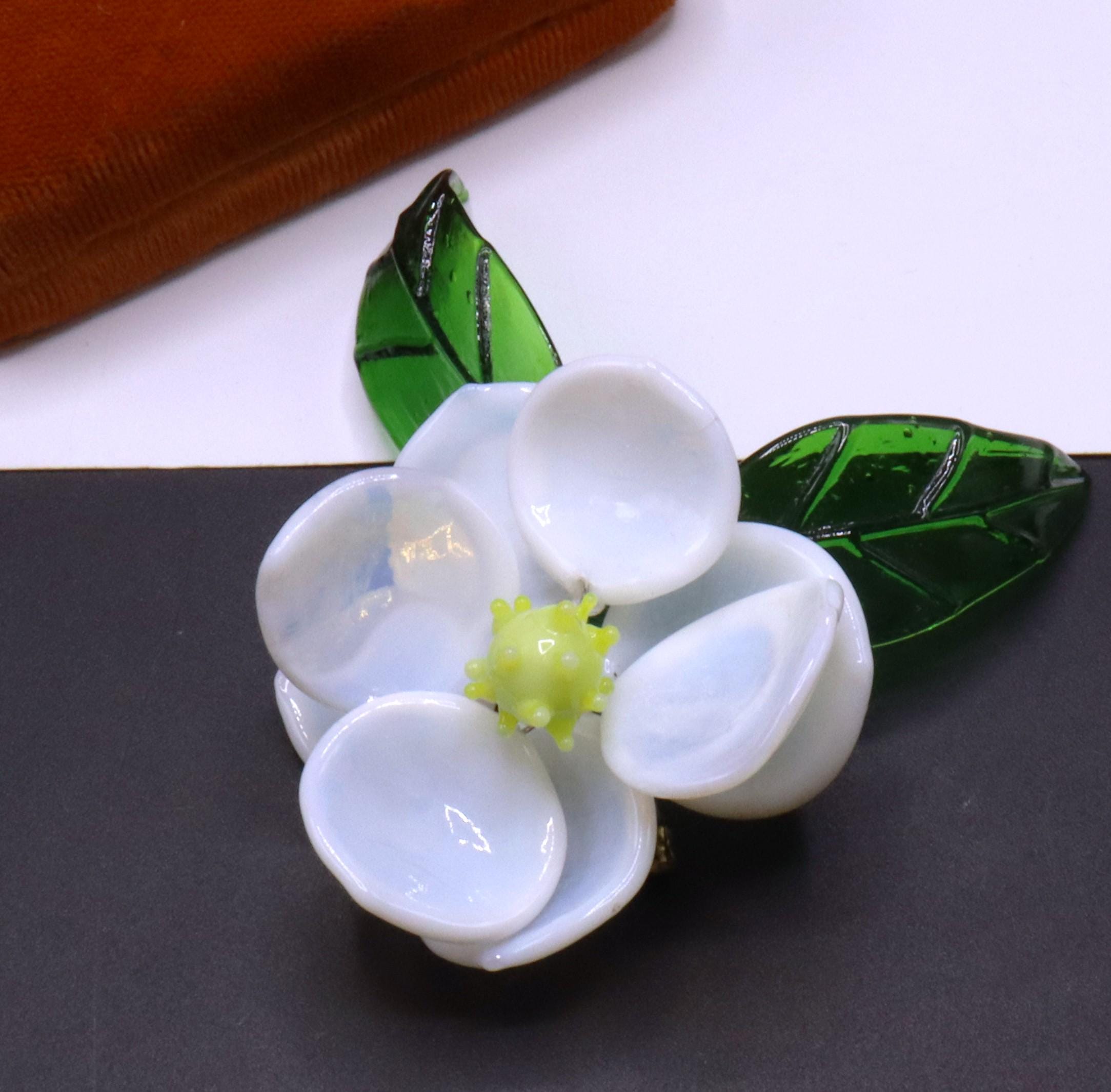 Broche Vintage Années 50 - Porcelaine - Décor Floral - Bijou Ancien
