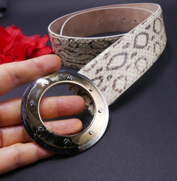 Vintage Dolce Gabbana Snakeskin Leather & Two Tone Metal Round