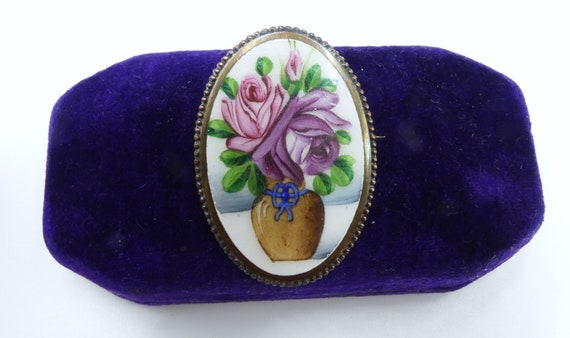 Broche Fleurie Vintage – Émail Peint à La Main Sur Cuivre – Multicolore