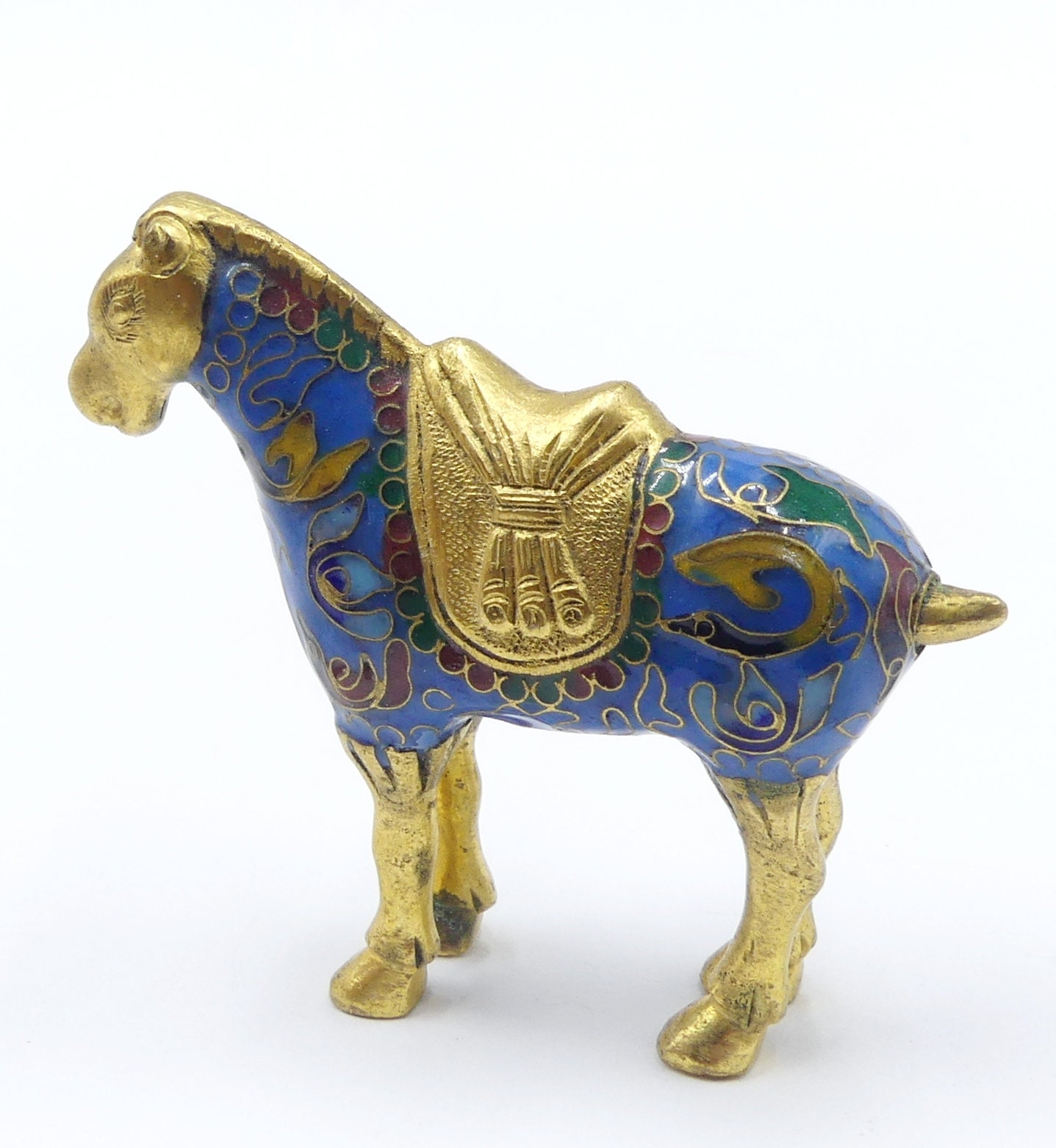 ヴィンテージの中国製七宝焼きの小さな馬、青と金 - Etsy 日本