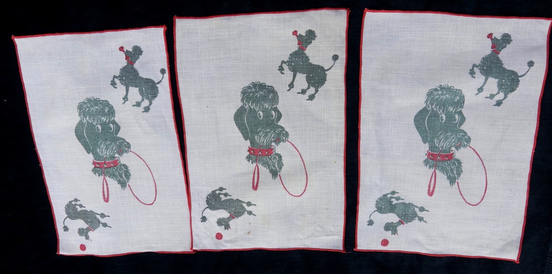 Vintage 3 Pc Linen Dog Pattern Doilies - Etsy