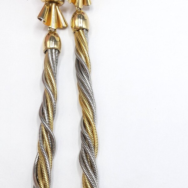 Vintage signed Bijoux Cascio two tone multi chain & bow long necklace