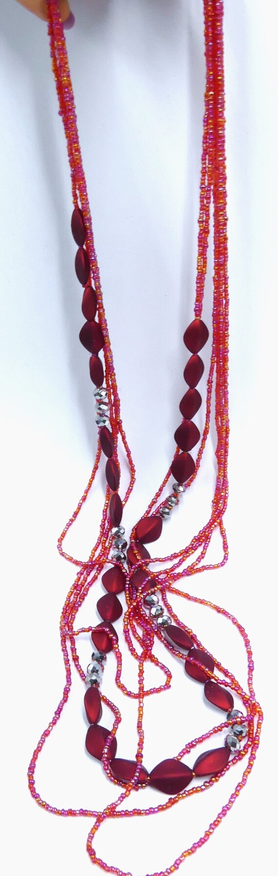 Vintage signed Schmuck multi strings red beads lo… - image 4
