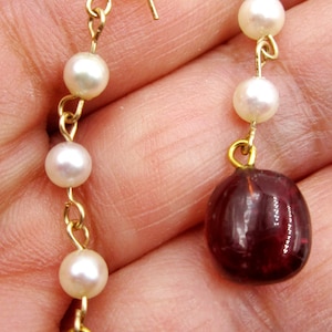 Vintgage 14k gold hook & tourmaline pearl beads earrings