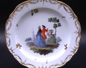 Rare antique 18th C Marcolini period  Meissen hand painted "Galante" scene w flower insects pattern plate 8"