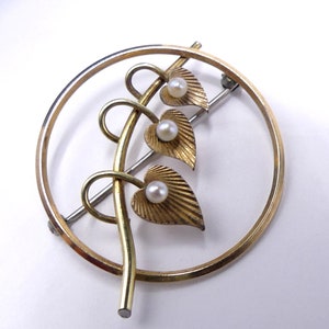 Vintage signed Krementz gold tone & leaf pin brooch