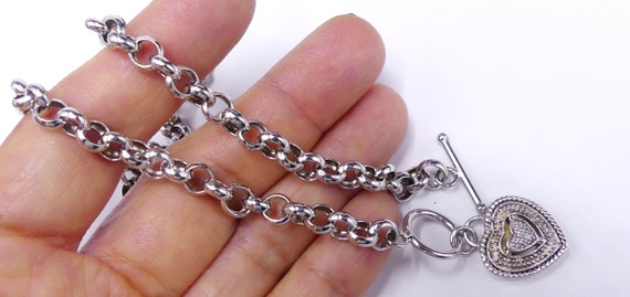 Vintage marked 925 N sterling silver chain & hear… - image 1