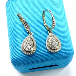 Vintage marked N gold tone Cz leverback earrings