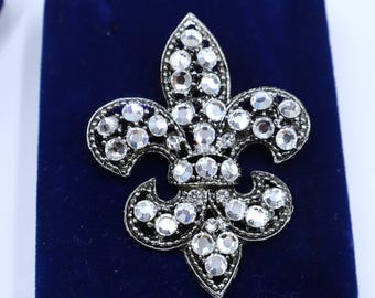 Broche Vintage En Laiton Doré Avec 5 Strass Roses - Années 40/60 - Occasion
