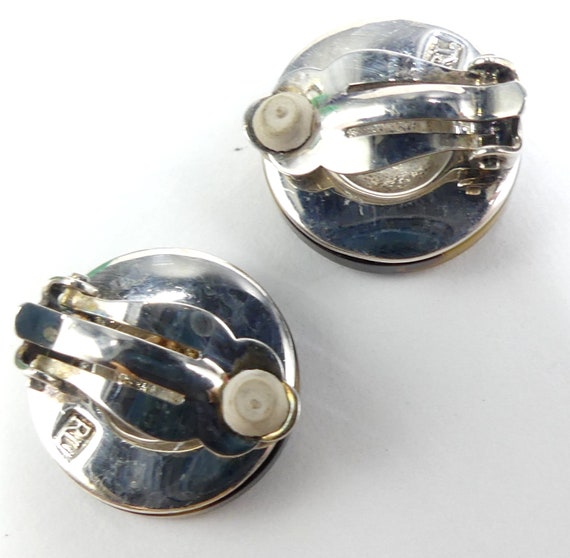 Vintage Marked RL Ralph Lauren Silver Tone & Faux Tortoise Clip Earrings