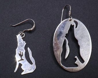 Howling Wolf Moon Earrings, Wolf Earrings, Wolf Jewelry, Wolf Stud