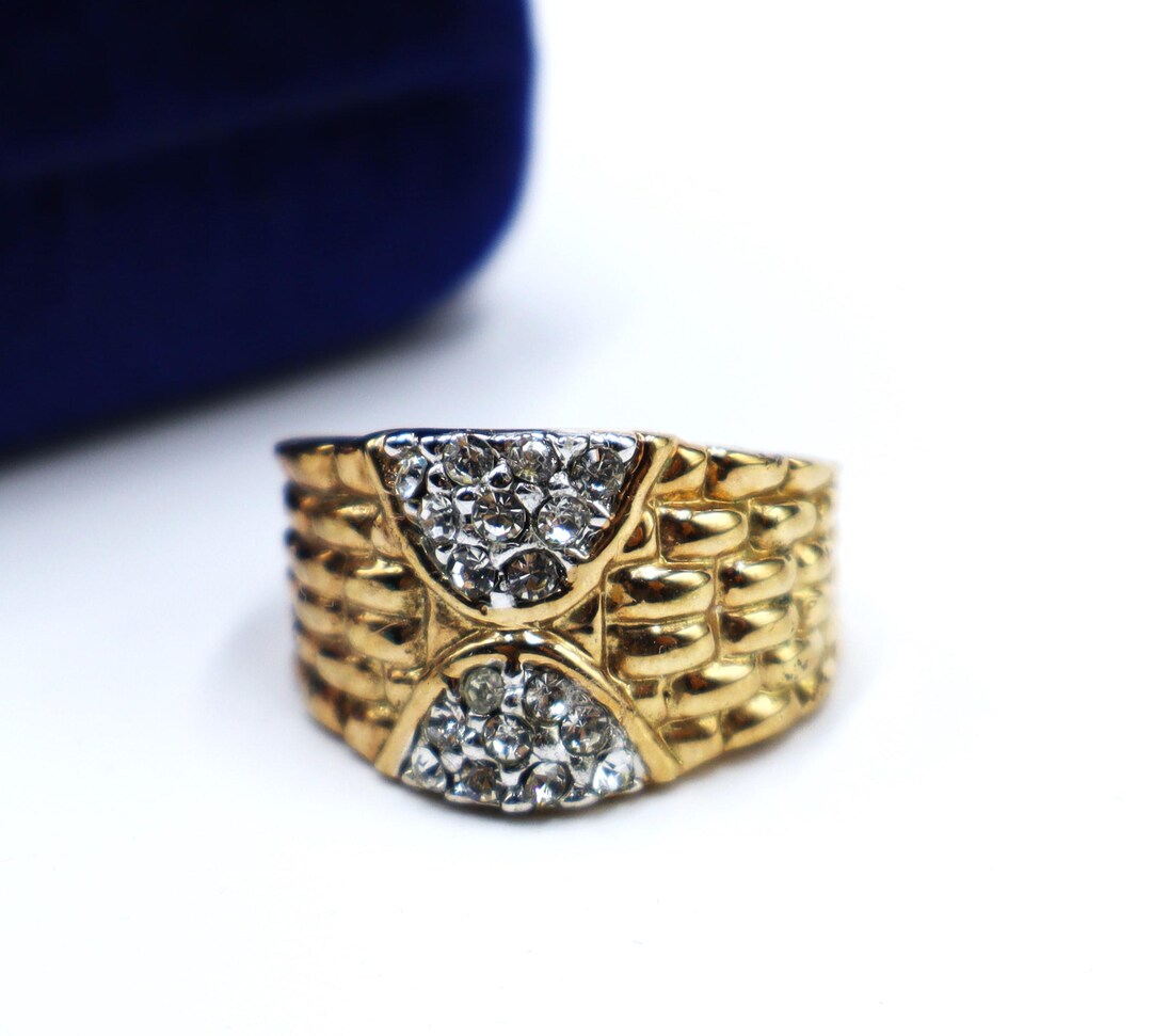 Vintage Rose Gold Tone & Clear Rhinestone Ring Size 6 - Etsy