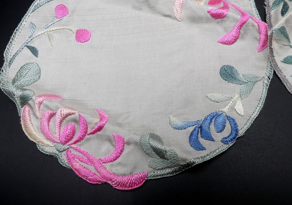 3 Vintage silk embroidered round placemats 6 Etsy