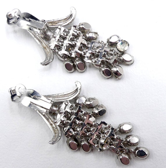 Vintage silver tone & rhinestone clip on drop ear… - image 2