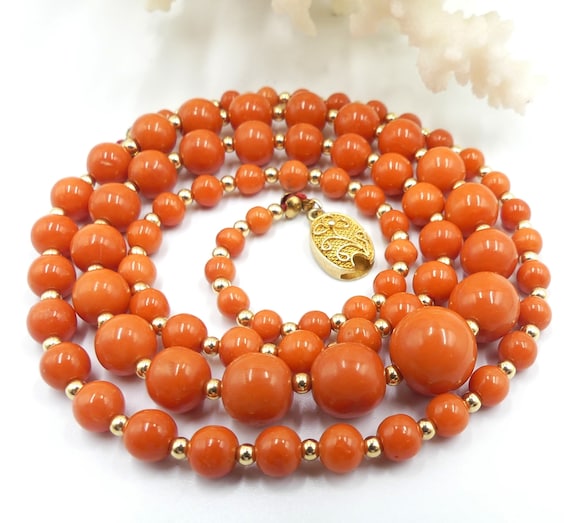 Vintage 14k gold beads & natural coral beads neck… - image 6