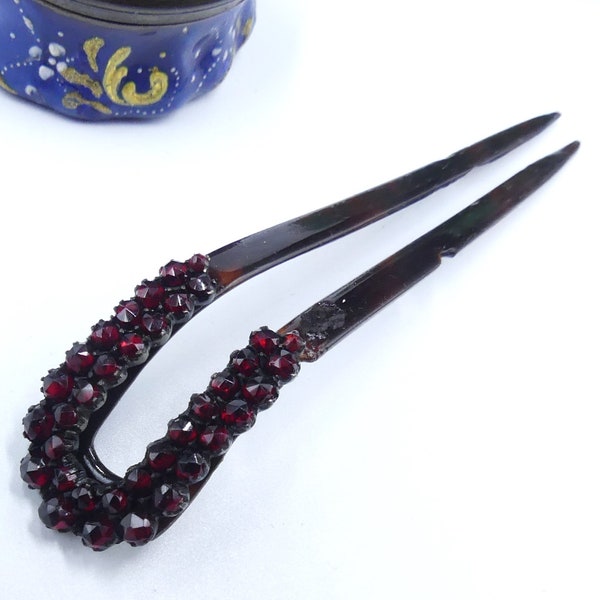 Antique 1900'S faux tortoise shell & garnet comb