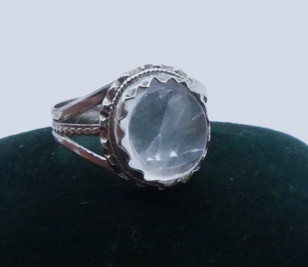 Vintage Sterling Silver & Rock Crystal Cabochon Ring Size 10