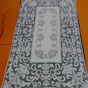 Antique 20&#39;s handmade needle point cut work & netting filet linen tablecloth 93” x 57”