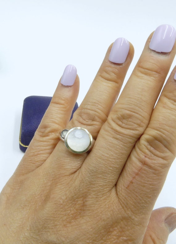 Bague Vintage En Argent 925 Avec Cabochon De Nacre - Taille 57 - Parfait état Ancien