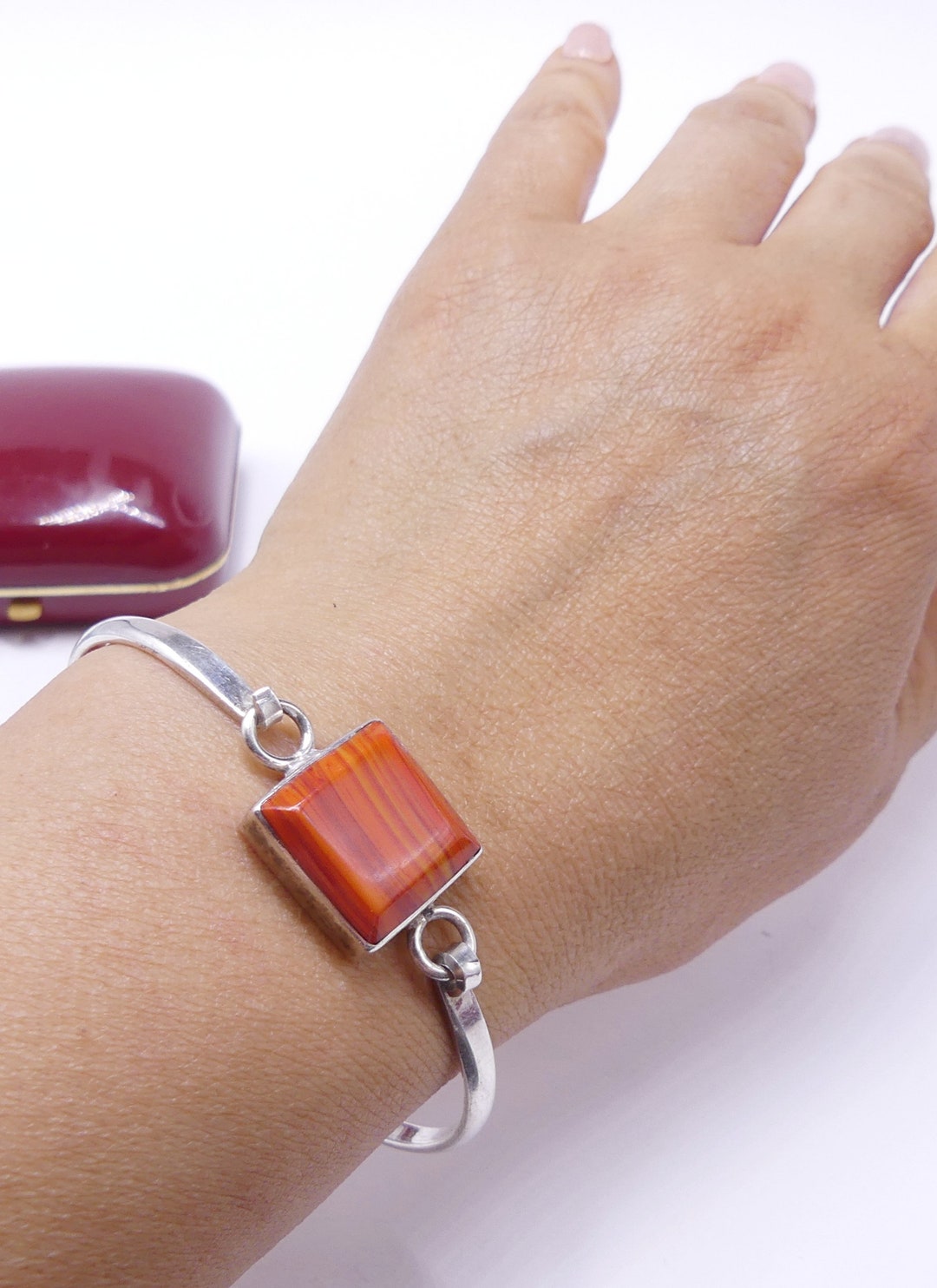 Vintage Marked Mexico 925 TS- 79 Sterling Silver & Faux Orange Vintage Marked Mexico 925 TS- 79 Sterling Silver & Faux Orange