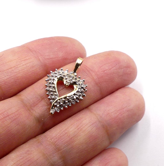 Vintage 14k gold & mini diamonds  heart pendant - image 1