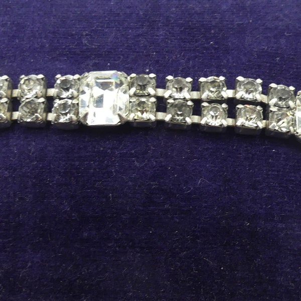 Vintage signed Garne Jewelry silver tone rhinestone bracelet