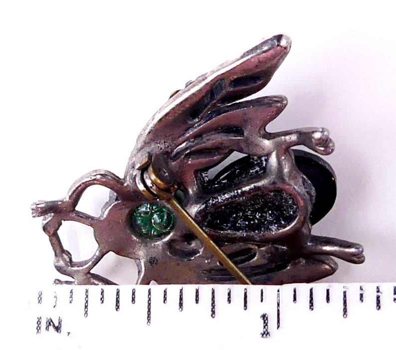 Vintage 30's silver tone & rhinestone bug pin brooch image 5