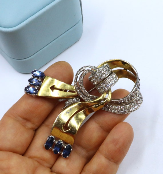 Broche Vintage Strass Bicolore - Style Art Déco - Occasion En Bon état - Fabriquée En France