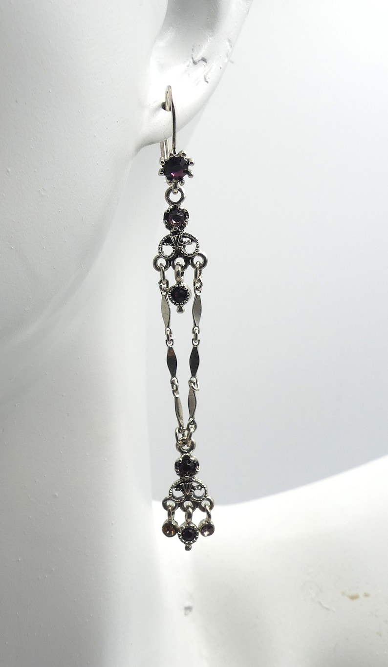 Vintage Sterling Silver & Rhinestone Long Dangling Earrings Etsy
