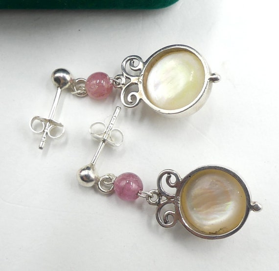 Vintage sterling silver & mabe pearl tourmaline d… - image 5